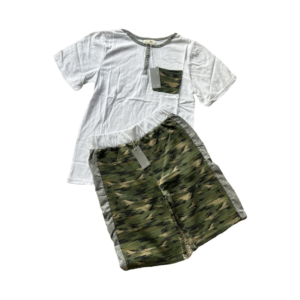 NWT Mike Miette Jungle Cruise, Green Camo Shirt and Shorts Set, Boys 10 years